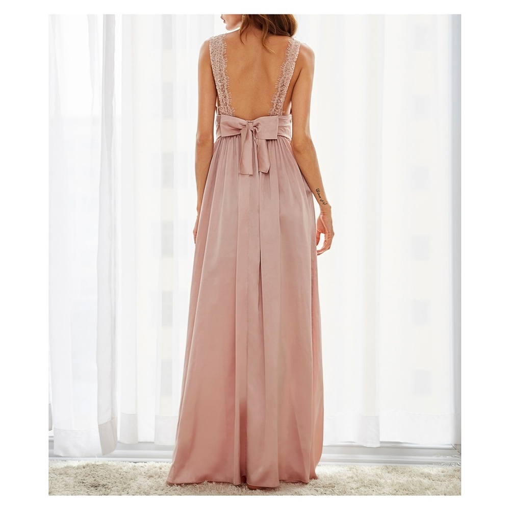 Blush Pink Satin Lace Maxi Dress - Picture 4 of 7